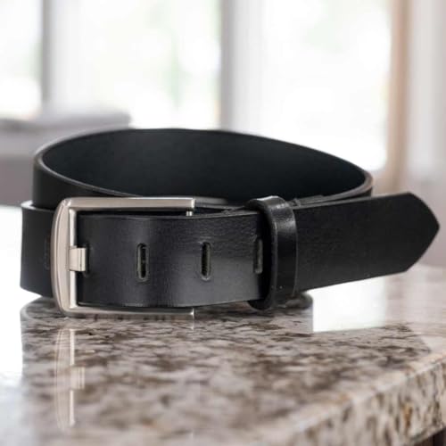 Black Wide Pin Belt - Full Grain Leather Strap with Certified Nickel Free Buckle3