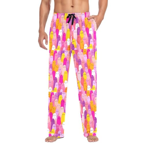 Colorful Spirits Patern Men's Cotton Pajama Pants with Pockets and Drawstring Comfortable and Stylish,S