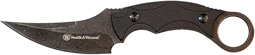 Smith & Wesson SW995 Cuchillo táctico de 8.5 pulgadas de acero inoxidable de alto carbono Estilo Karambit de espiga completa, hoja de punta de clip
