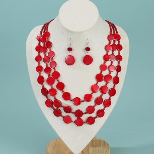 Multi layered Chunky Beaded Necklaces for Women Boho Colorful Shell Strand Statement Necklaces With Earrings Set Fashion Costume Jewelry Gifts2