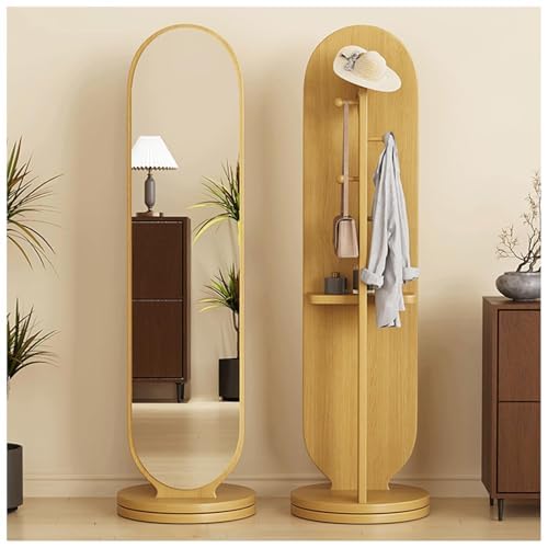 Espejo giratorio de longitud completa con perchero y estante, solución de vestidor que ahorra espacio para dormitorio y sala de estar