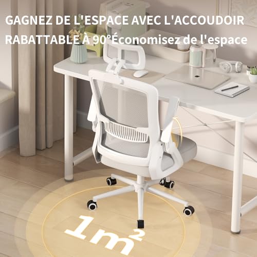 naspaluro Chaise de Bureau Ergonomique avec Appui-tête Réglable,Gris – vue 4