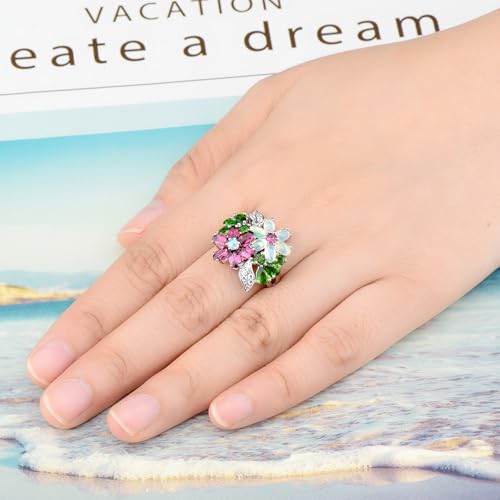 Women Rings for Womens S925 Sterling Silver Setting Natural Gemstone Rhodolite Garnet Opal Chrome Diopside Birthstone Promise Ring Cubic Zirconia Fine Jewelry2