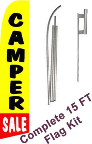 NEOPlex - "Camper Sale" Complete Flag Kit - Includes 12' Swooper Feather Business Flag With 15-foot Anodized Aluminum Flagpole AND Ground Spike