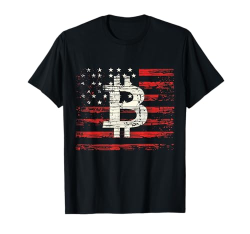Bitcoin Logo American Flag BTC USA Cryptocurrency T-Shirt