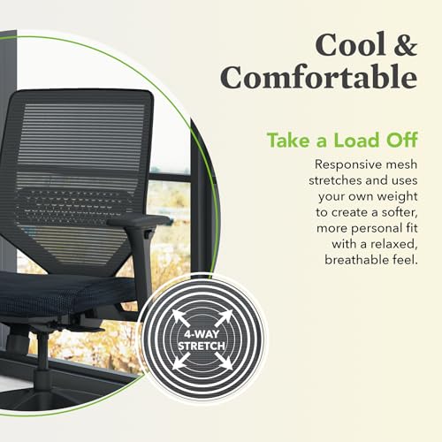 Image of HON Solve Mesh Back Office Chair with Adjustable Arms, Adjustable Height, Tilt Tension, Lumbar Support, Swivels, on Rolling Wheels, Midnight