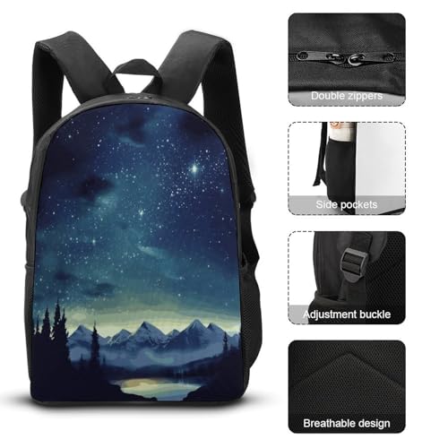 Printed Backpack With Lunch Pack Storage Box Case Celestial Night Sky 3pcs Lightweight Travel Backpack3