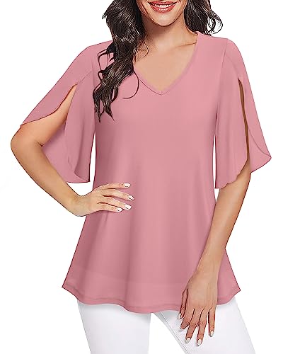 Womens Business Casual Outfits For Work, Lotusmile Formal Shirts For Women Elegant Evening Summer Blouses For Women Dressy Casual Ruffle Blouse For Women Short Sleeve Tops Dressy Casual Spring 2023 M #TOP2