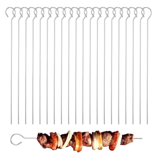 BOHUIZ 20 Stück Edelstahl Grillspieße, 20cm Lange Spieße Schaschlikspieße Grill-Zubehör BBQ Grillspieß für Grillpartys Freien und im Gar