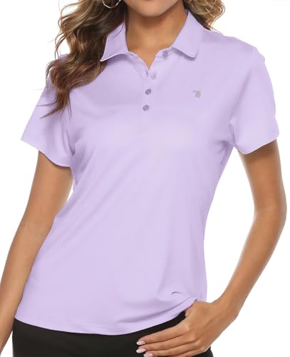 TBMPOY Women's Golf Polo T Shirts Lightweight Moisture Wicking Short Sleeve Shirt Quick Dry 4-Button Lilac M