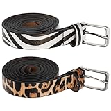 MUCKLILY 2 Stück Damen Kunstledergürtel mit Leoparden und Zebrastreifenmuster Verstellbarer Taillengürtel Modischer Freizeitgürtel für Jeans und Shorts