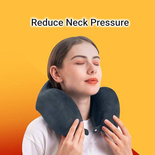 Image of Billebon Extra Soft Memory Foam Luxury Travel Neck Support Rest Pillow with Soft Washable & Removable Cover, Multipurpose Comfortable Travel Pillow for Airplane (Grey with Eye MASK)