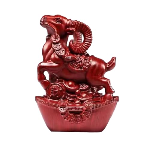 Estatua China Feng Shui Zodiac Cabra Roja Pequeña Madera