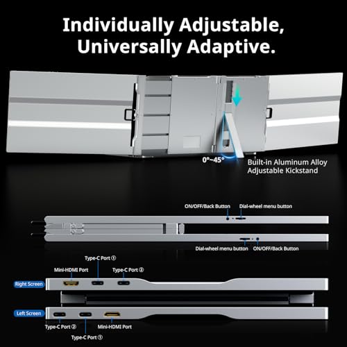 Image of AYY Laptop Screen Extender, 14 inch FHD 1200P Portable Triple Monitor for 13 inch-17 inch Laptops, Aluminum Alloy Stand, Compatible with MacOS /Windows /Chrome