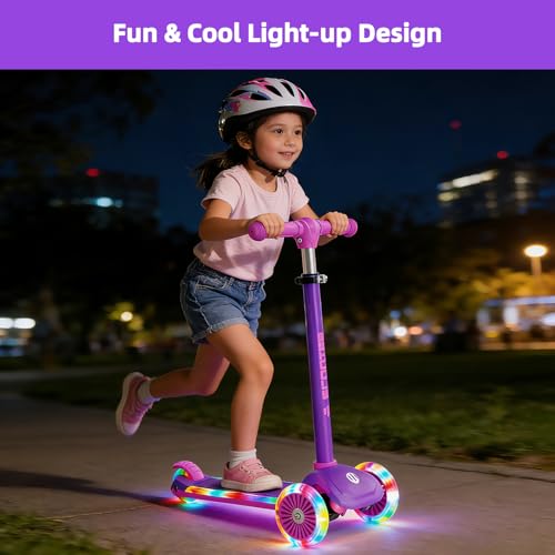 Image of KORIMEFA Scooter for Kids Ages 3-8 with Light-Up Wheels & Deck, 3-Wheel Toddler Scooter with Adjustable Height, Anti-Slip Deck, Lean-to-Steer