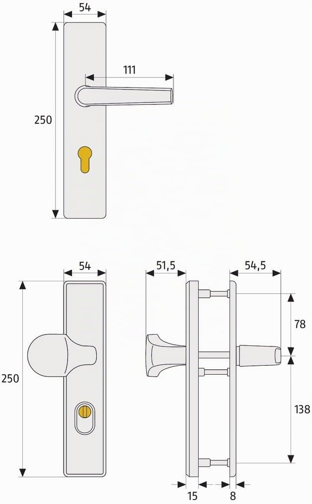 Abus 207365 HLZS814 F1 Ferrure de porte en aluminium avec protection de cylindre avec poignée des 2 côtés