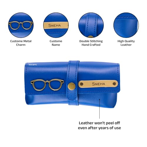 Image of AICA Personalised Name & Charm Leather Sunglass Case Cover for Men & Women | Hard Case Eyewear Cover