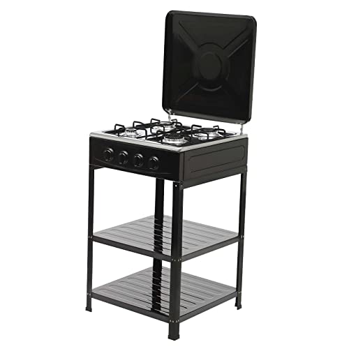 Portable Camping Stove, Gas Stove 4 Burner Camp Stoves with Support Leg Stand and Wind Blocking Cover Adapter Manual Ignition Camping Stove for Home Use Black