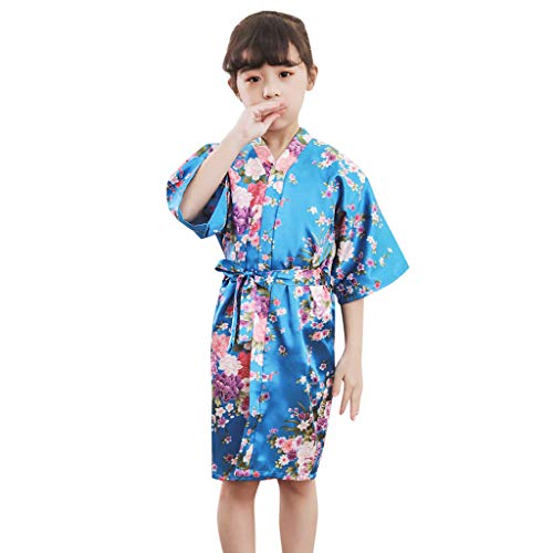 Toddler Girls Floral Silky Kimono Robe Outfits Knee Length 𝐁athrobe For Birthday Spa Kids Girls Cute 𝗣a𝗷amas Coats