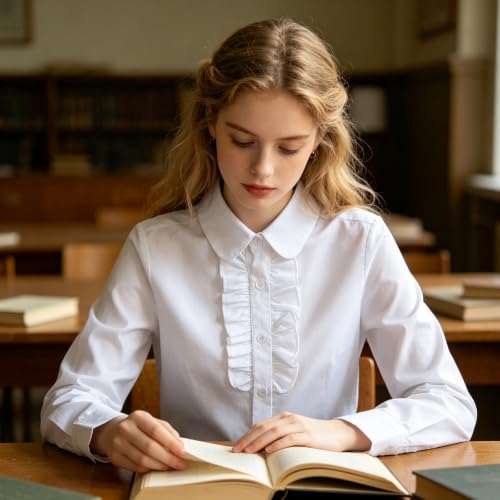 Image of Girls' Long Sleeve Peter Pan Collar Shirt Girls School Uniform Shirts
