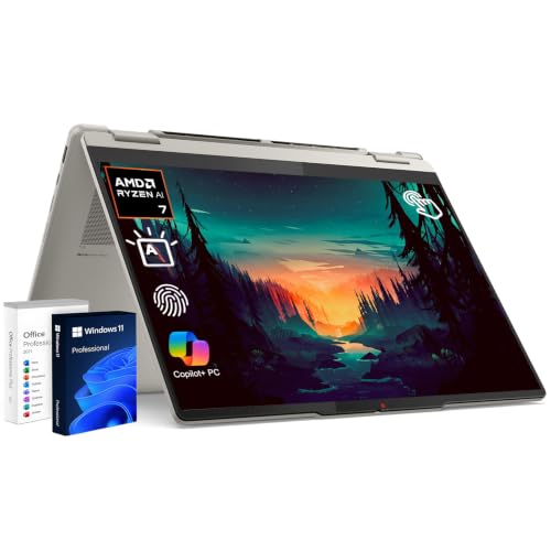 Image of Lenovo Yoga 7a 2-in-1 Copilot+ AI PC, 16 inch 2K OLED Touchscreen Laptop, AMD Ryzen AI 7 445 2026, 24GB LPDDR5X 512GB PCIe SSD, Backlit Keyboard, Fingerprint, WiFi 7, Windows 11 Pro - Seashell