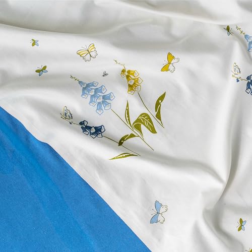 Image of Tranquebar Curtain Co. Window Curtains 5 Feet, 60-65% Room Darkening, Blue Butterfly & Floral Print, Cotton Curtains for Window, Cotton Curtains 5 Feet Set of 3, BackTabs, Titli Blue Combo (152 cm)
