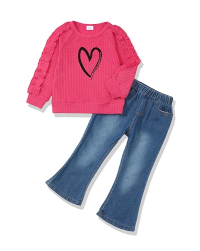 Image of Baby Toddler Girl Clothes Outfits Kids Sweatshirt Jeans Set Denim Pants Little Girls Clothes Toddler Outfit for Girls