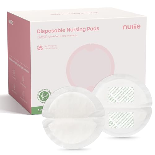Image of Nuliie Viscose-from-Bamboo Disposable Nursing Pads 100 Count, Ultra-Breathable Breast Pads for Breastfeeding, Absorbent & Stay Dry, Leakproof, Individually Wrapped