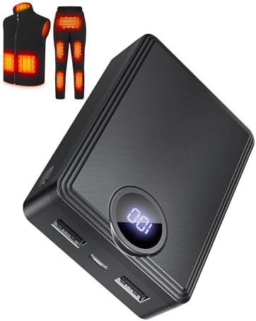 HIMONI Heated Vest Battery Pack, Rechargeable Power Bank with LED Display, Type-C Input, and Dual USB-A Output for Heated Apparel, Vest, Seat, Blanket and Jacket up to 10H