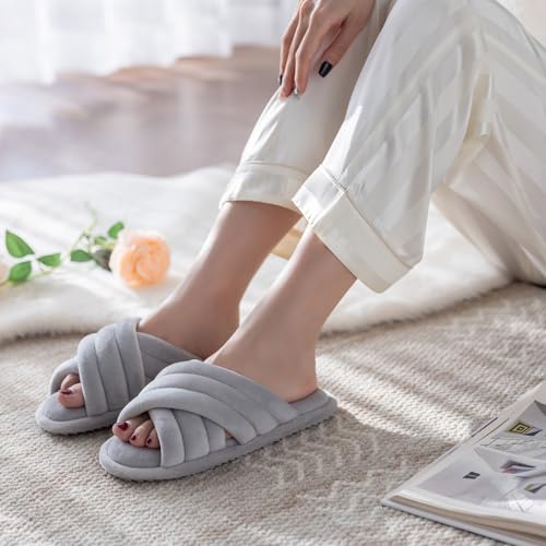 Image of GOEWY Cross Band Slippers for Women with Cozy Memory Foam Machine Washable | Open Toe Summer Cute Slipper,Soft Black House Shoes Slides,Indoor Outdoor Non-Slip Slip On,Gifts for Women Ladies Her Mom