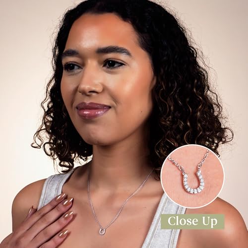 GILDED 10K White Gold Horseshoe Necklace with Natural Round-Cut Diamonds and 17" White Gold Rope Chain, 14K Yellow Gold Plated on Sterling Silver Horseshoe Necklace and 17" Cable Chain, 1/10 Carat Total Weight Diamonds & Elegant Gift Box Included3