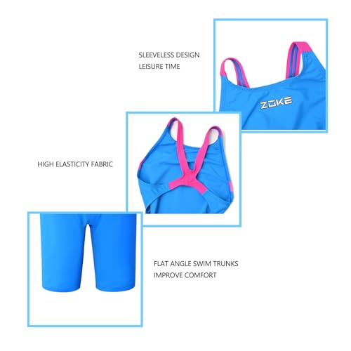 karrack Traje de banho para meninas para esportes e competição de treinamento infantil, Lago azul, 4