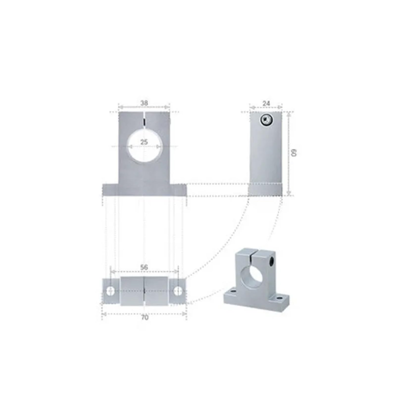 1 pieza de eje óptico lineal SK soporte vertical marco de rodamiento de aleación de aluminio soporte de varilla de pulido SK 8mm a 60mm(Sk40mm)