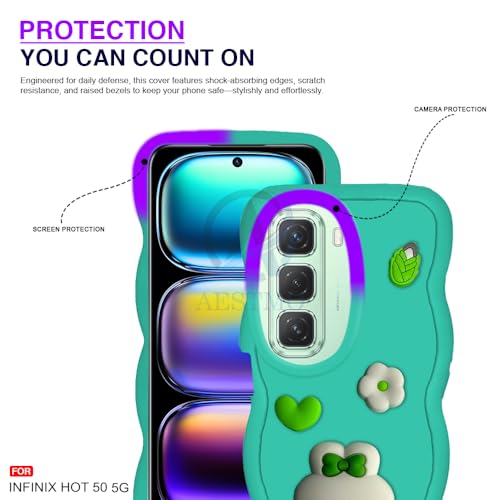 Image of AESTMO Back Case Cover for Infinix Hot 50 5G | 3D Cute Fun Cartoon Characters | Anti Slip Grip Cute Wave Curly Frame Shape | Full Body Protection Back Cover for Infinix Hot 50 5G (MintGreen)
