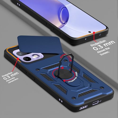 Image of Outlouders Back Cover for Realme 16 Pro 5G | D10 Tough Armor 360 Protection Case with Sliding Camera Shield & Ring Holder Stand Bumper Case (Blue)