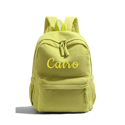Custom Large Capacity Backpack Embroidered Style Corduroy Rucksack Smooth Zippers Personalized Name Multicolorful Bags, Sky Green, Large