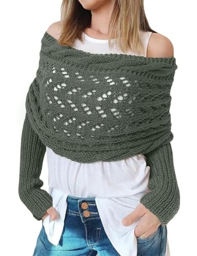 Knitted Cable Wrap, Scarf for Women, Hollow Out Crochet Cocoon Shrugs, 2024 Trendy Knit Sweater Scarf with Sleeves