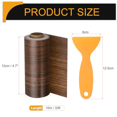 Image of HARFINGTON Wood Grain Repair Tape 4.7 Inch x 33ft Self Adhesive Repair Patch Tape Simulated Wooden Floor Tapes with Plastic Scraper for Tables Doors Windows Furniture, Ebony