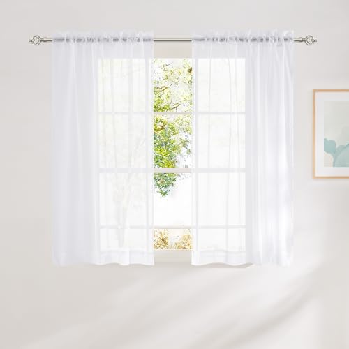 Image of NICETOWN White Sheer Curtains for Bathroom, W42xL54, 2 Panels