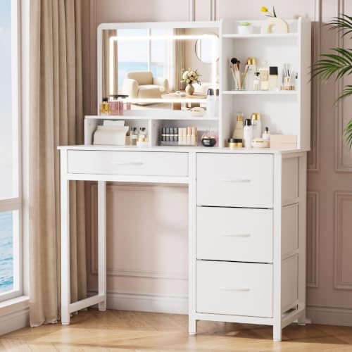 Kitsure Tocador de Maquillaje con Espejo y Luces, 90.0 x 45.0 x 133.1 cm