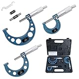 Rigckoml Outside Micrometer Set, 0-3" Machinist Micrometer, 0.0001" Graduation Micrometer Set, 3 Pcs