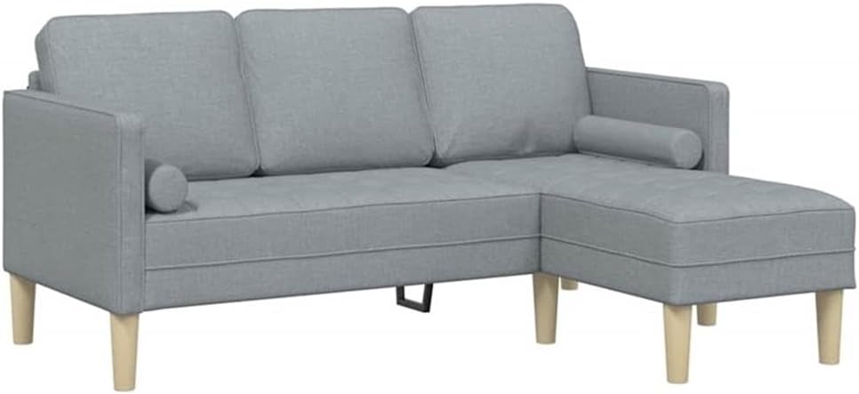 BOWERY HILL Contemporary Sofa Set, Light Gray Fabric Upholstery, 68.1 x 51.6 x 26.4 in, Engineered Wood Frame, 3-Seater Sofa, Poly Armrests, Stylish Metal Accent, Modern Living Room Furniture