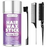 SWEET VIEW Cera para el cabello en barra y cepillo para el cabello para alisar los cabellos rebeldes, cola de caballo elegante, moño, accesorio para el cabello para mujeres, niñas y niños