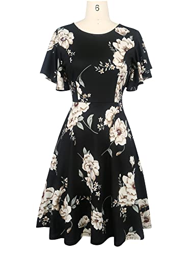 Image of oxiuly Wedding Church Vintage Cocktail Dresses with Pockets Summer Casual Floral Dress for Women Flare376