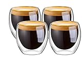 JinKen Espresso Cups, Cafe Latte Cups, Cappuccino Cups, Tea cups and Dessert Cups. 80 Milliliter/2. 7 Ounce Double Walled Espresso Glasses, Set of 4