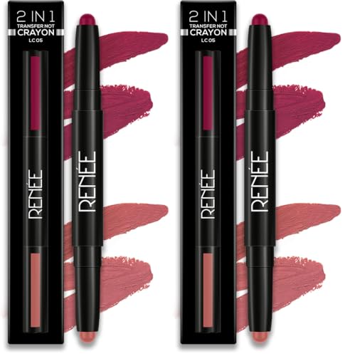 Image of RENEE 2 In 1 Transfer Not Crayon LC 05, 4gm| Long Lasting & Smudge Proof Formula| Matte Lip Color with 1 Light & Dark Shades| Enriched with Shea Butter (Pack of 2)