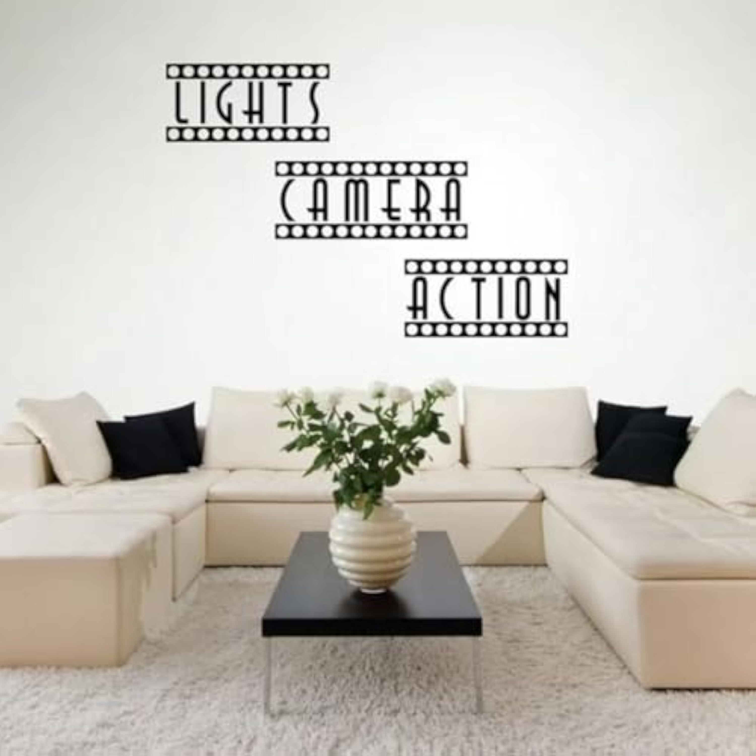 Calcomanías de vinilo para pared de cine en casa, decoración artística, luces de sala de cine, arte de pared, aproximadamente 110 x 16 cm