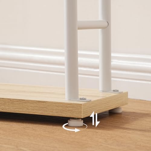 HOOBRO Handtuchhalter Stehend, Badetuchhalter mit 2 Stangen, Handtuchständer freistehend, 40 x 24 x 80 cm, für Badetücher, Kleidung oder Zeitungen, Weiß-Natürliche Holzfarbe EWN24LB01G1