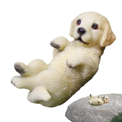 Figuras de perro para decoración de interiores, escultura de perro – figuras Golden Retrieve para jardín, estatua de perro decorativa, decoración divertida para macizos de flores, balcón y terraza