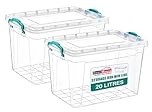 Best House| Plastic Storage Box with Clips & Lid | Size: 20L (L:43cm W:28cm H:27cm)| Set of 2| Rectangle |Stackable Clear Durable Multipurpose Office Home Kitchen Tools Versatile (MEDIUM Size)